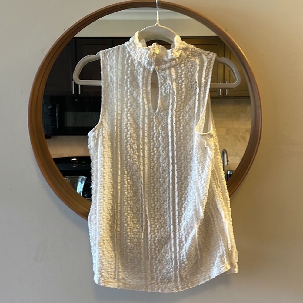 Cream color, ruffled neck, sleeveless top from anthropology, size medium - Picture 2 of 3